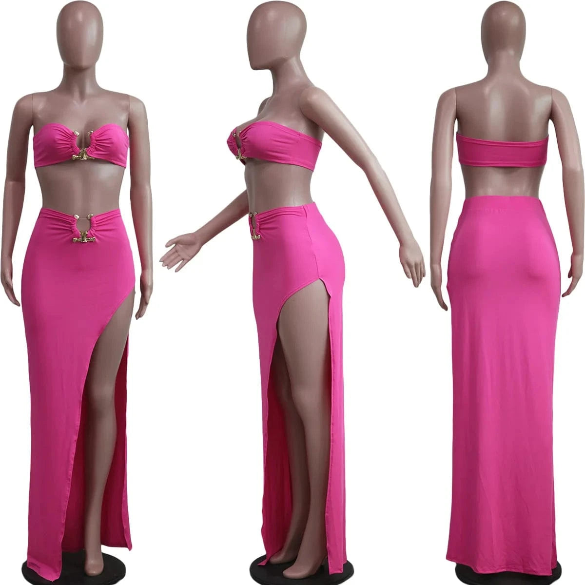 Tight Slit Skirt Two Piece Set Tube Top and Skirt Suit Stretch Women Clothing Set for Woman Summer Two Piece Bra Top Skirt Set