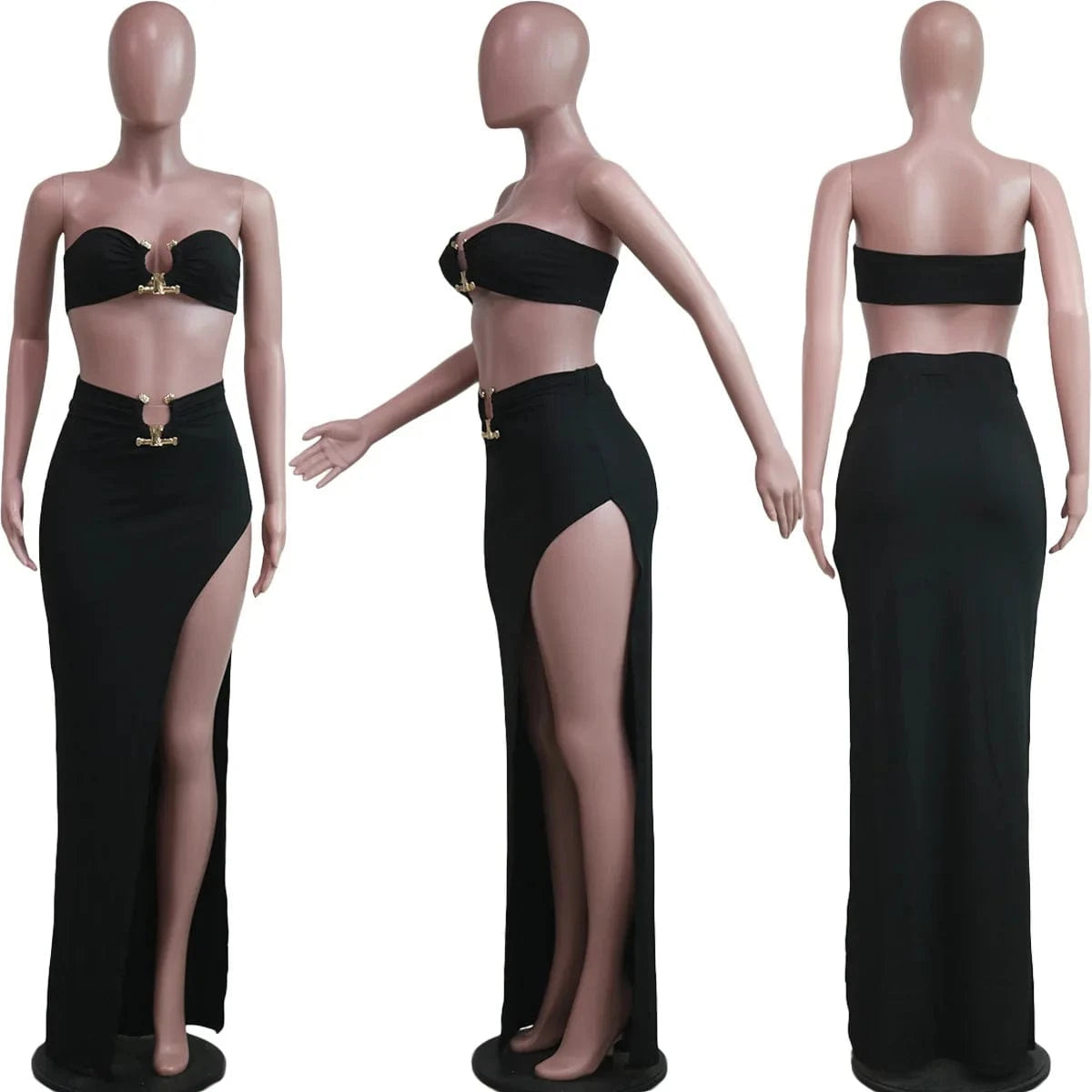Tight Slit Skirt Two Piece Set Tube Top and Skirt Suit Stretch Women Clothing Set for Woman Summer Two Piece Bra Top Skirt Set
