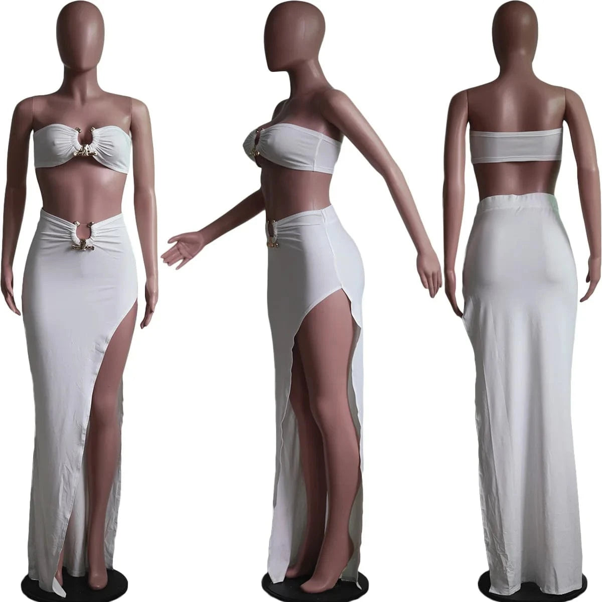 Tight Slit Skirt Two Piece Set Tube Top and Skirt Suit Stretch Women Clothing Set for Woman Summer Two Piece Bra Top Skirt Set