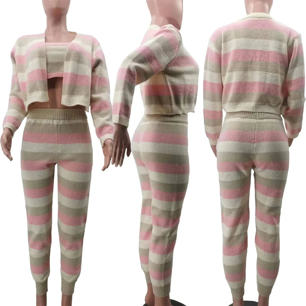 TK6299 Ready To Ship 2024 Fall Autumn Clothing Boutique Winter Knitted Sweater Women 3 Piece Sets