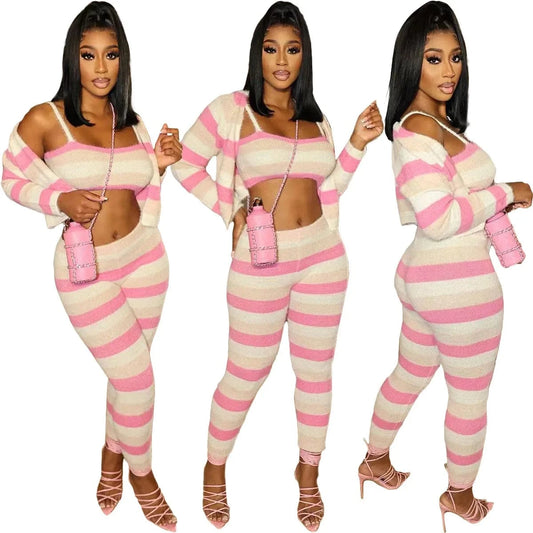 TK6299 Ready To Ship 2024 Fall Autumn Clothing Boutique Winter Knitted Sweater Women 3 Piece Sets