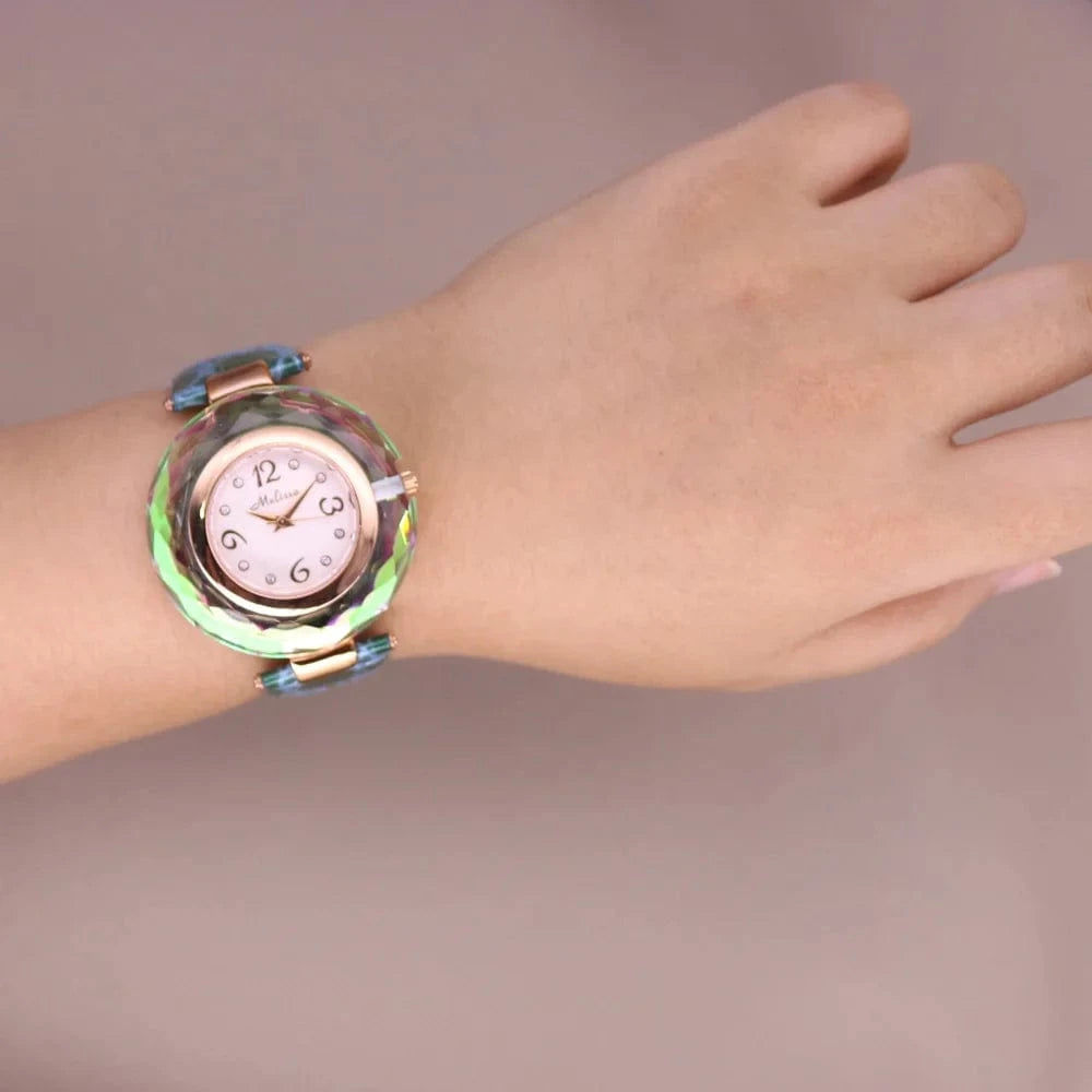 Top Luxury Crystal Melissa Lady Women's Watch Elegant Rhinestone Fashion Hours Dress Bracelet Clock Girl Birthday Gift Box