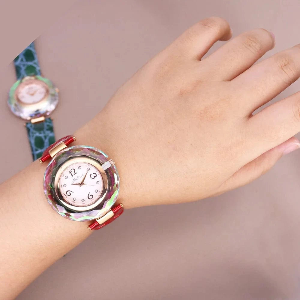 Top Luxury Crystal Melissa Lady Women's Watch Elegant Rhinestone Fashion Hours Dress Bracelet Clock Girl Birthday Gift Box