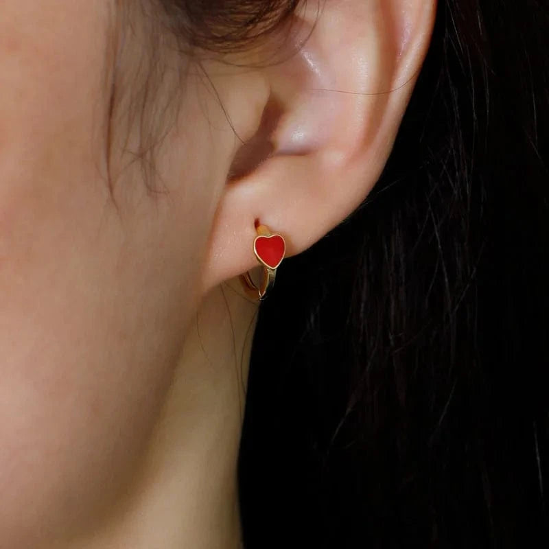 Top Quality 925 Sterling Silver Blue/Pink/Red/Black Enamel Heart Shape Clip Earrings On Ear Fine Jewelry Gifts