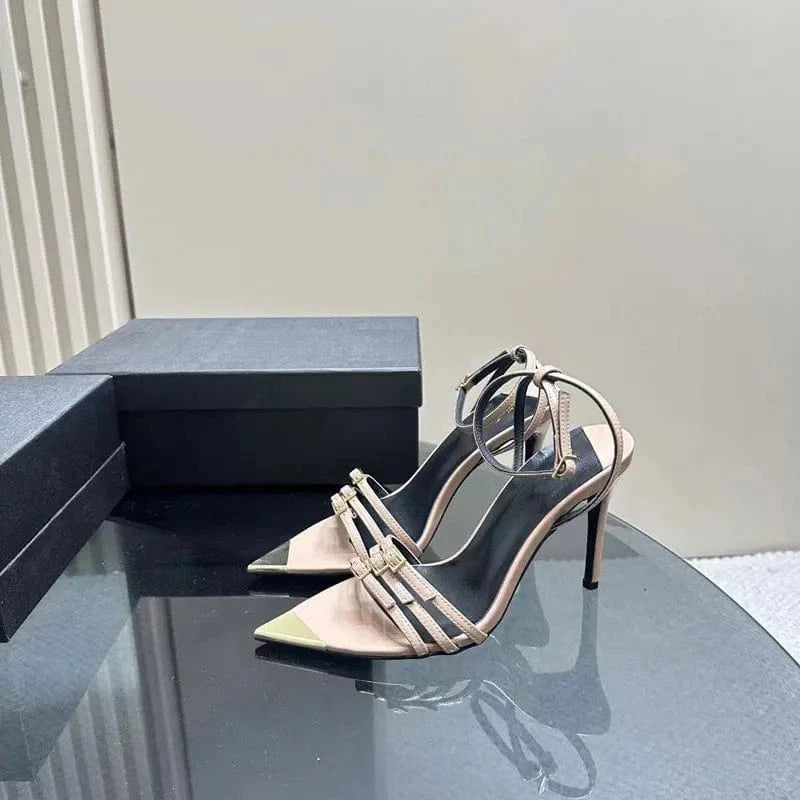 Top quality fashionable metal buckle new pointed sandals designer women sandals high heels womens shoes