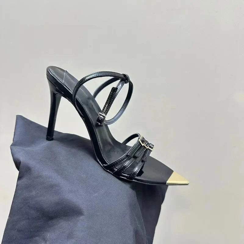 Top quality fashionable metal buckle new pointed sandals designer women sandals high heels womens shoes