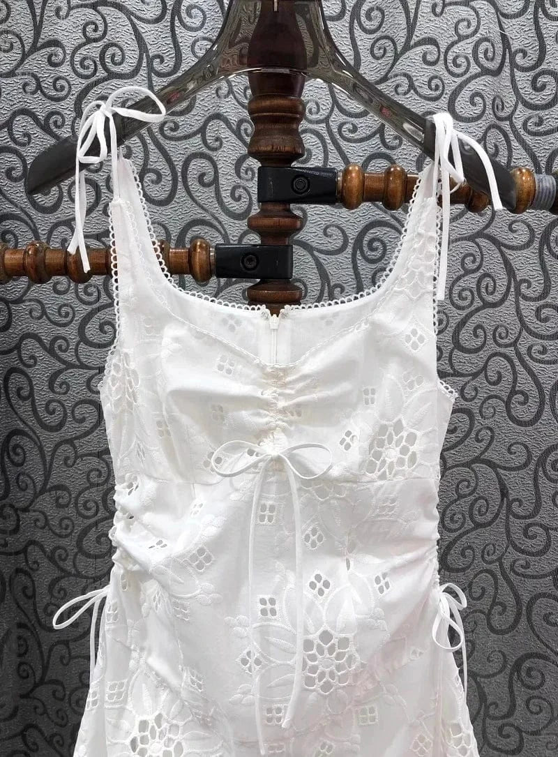 Top Quality New Long Dress 2024 Spring Summer Fashion White Dress Women Sexy Tulle Lace Patchwork Elegant Long Party Maxi Dress