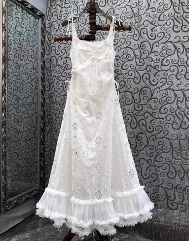 Top Quality New Long Dress 2024 Spring Summer Fashion White Dress Women Sexy Tulle Lace Patchwork Elegant Long Party Maxi Dress
