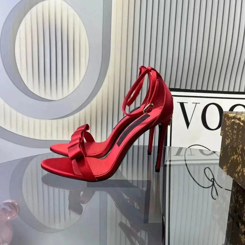 Top quality silk high heel open toe sandals girl fashion red sandales pour femmes et dames women's heeled sandals