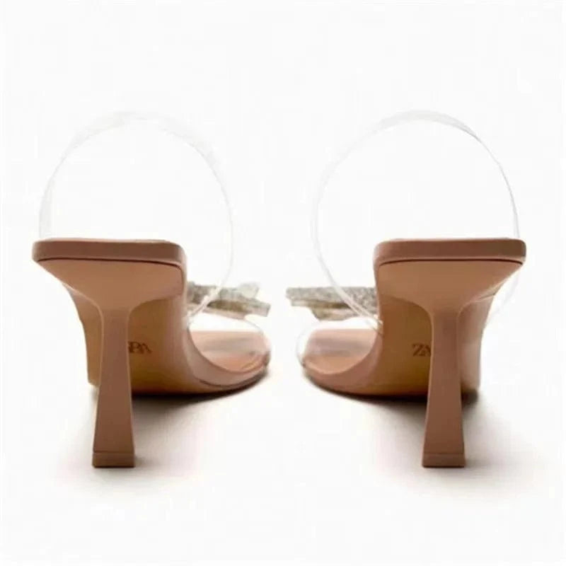 TRAF Summer Women Pumps Fashion Butterfly Heels Pearl Heels Clear Bow Slingback Heeled Transparent shoes Woman Office Shoe