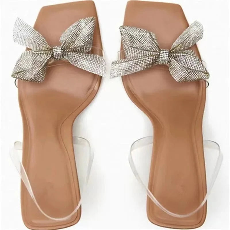 TRAF Summer Women Pumps Fashion Butterfly Heels Pearl Heels Clear Bow Slingback Heeled Transparent shoes Woman Office Shoe