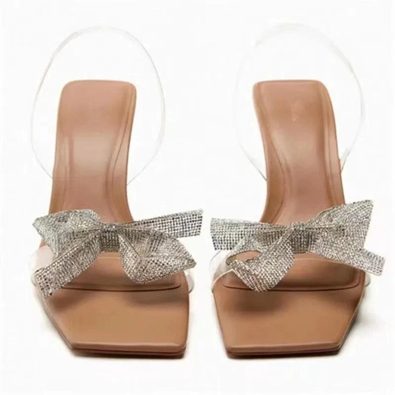 TRAF Summer Women Pumps Fashion Butterfly Heels Pearl Heels Clear Bow Slingback Heeled Transparent shoes Woman Office Shoe