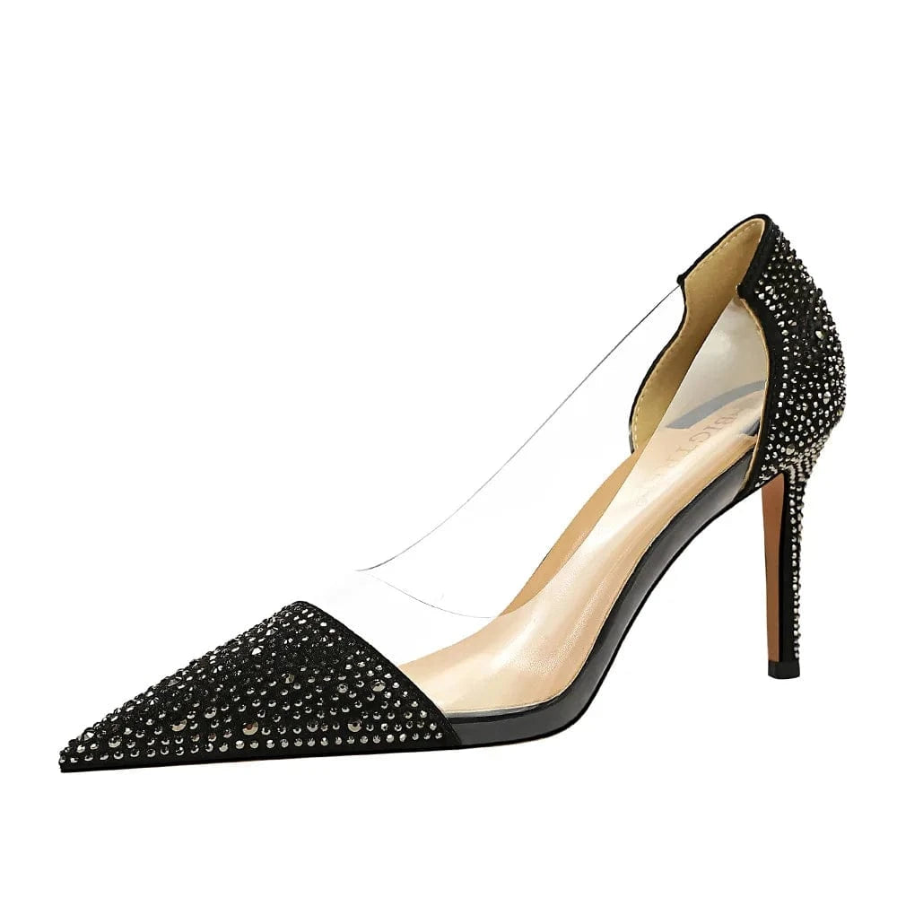 Transparent high heel women's stiletto pointed wedding shoes rhinestone glass glue shoes Sexy