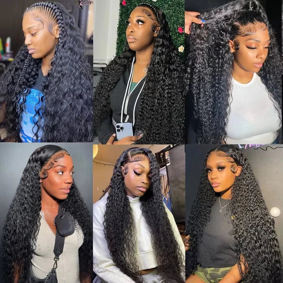 Transparent Lace Front Human Hair Deep Wigs 40 46 inches 13x4 13x6 HD PrePlucked Brazilian Deep Wave Lace Frontal Wig for women