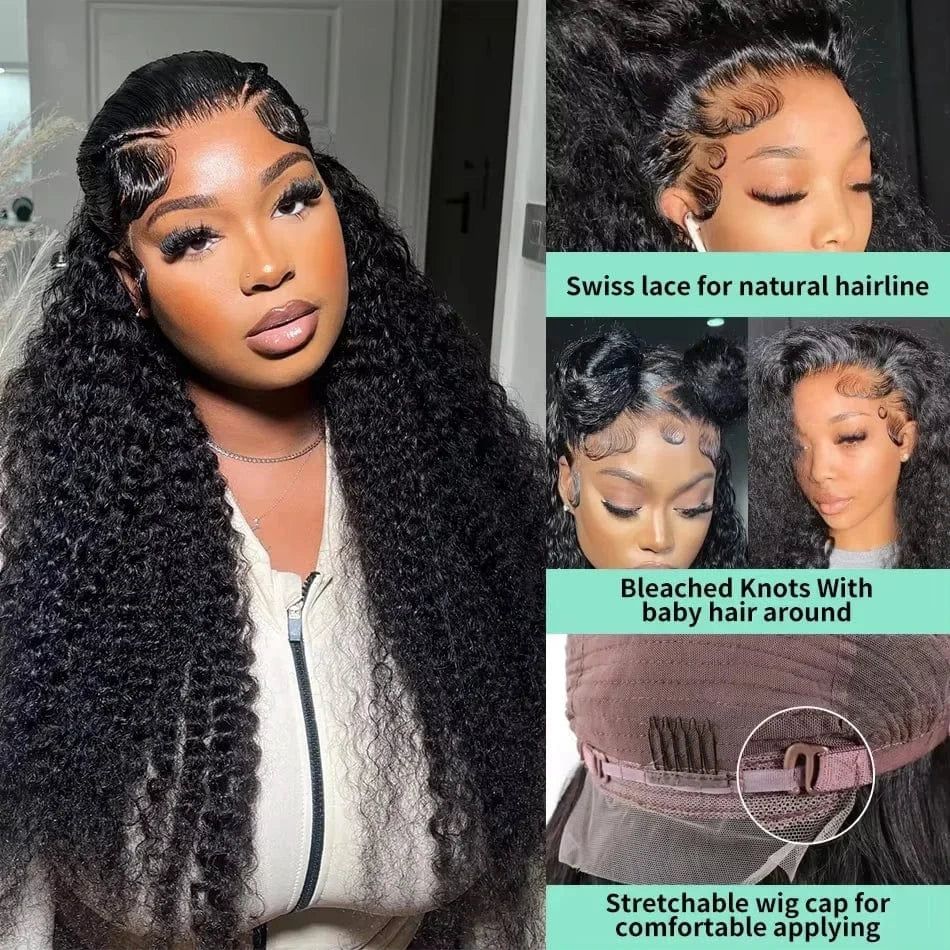 Transparent Lace Front Human Hair Deep Wigs 40 46 inches 13x4 13x6 HD PrePlucked Brazilian Deep Wave Lace Frontal Wig for women