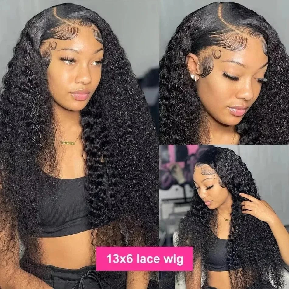 Transparent Lace Front Human Hair Deep Wigs 40 46 inches 13x4 13x6 HD PrePlucked Brazilian Deep Wave Lace Frontal Wig for women