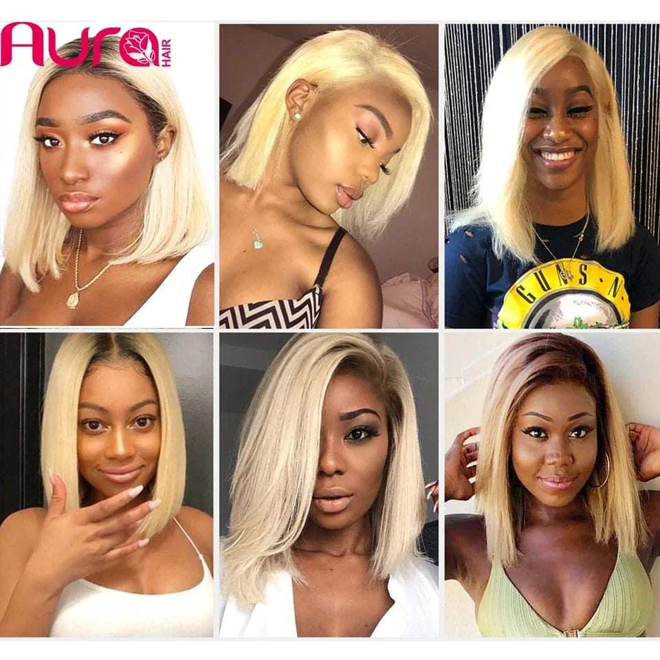 Transparent Lace Frontal Wig Brazilian Virgin Cuticle Aligned Hair Vendors Human Hair Blonde Bob 613 Lace Front Wig