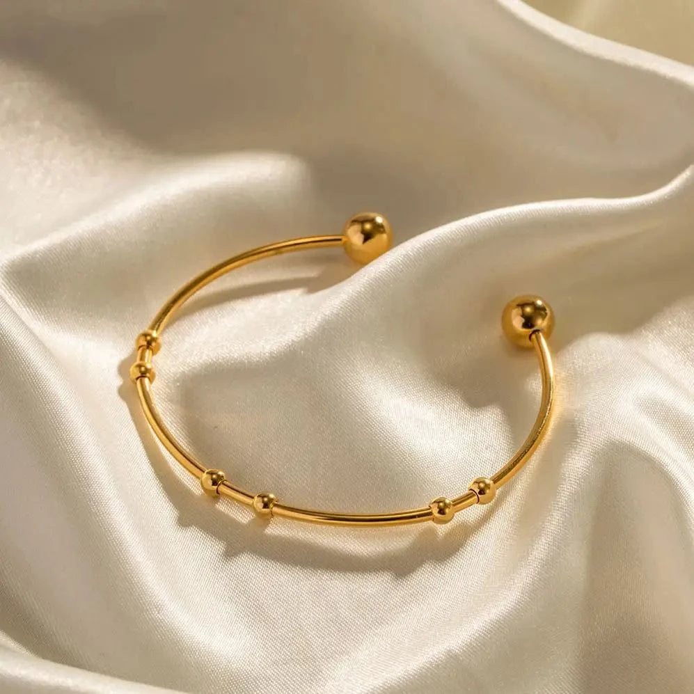 Trend / 6.24cm / BR1000 BR1000 18k Gold Plated Stainless Steel Bracelets Jewelry Waterproof Mulit Round Ball Cuff Bracelet for Women