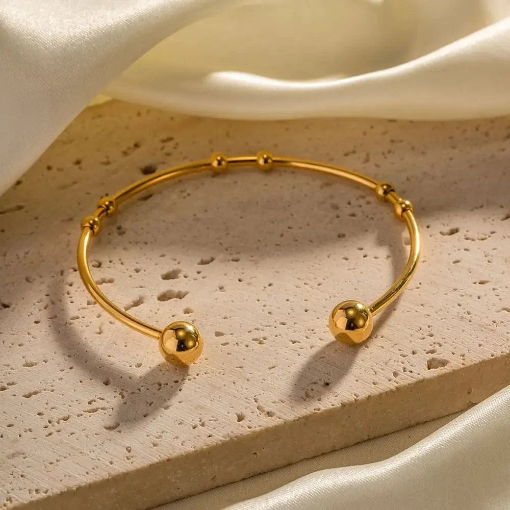 Trend / 6.24cm / BR1000 BR1000 18k Gold Plated Stainless Steel Bracelets Jewelry Waterproof Mulit Round Ball Cuff Bracelet for Women