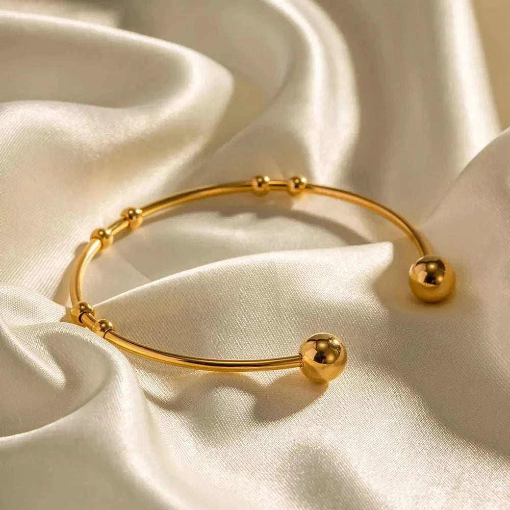 Trend / 6.24cm / BR1000 BR1000 18k Gold Plated Stainless Steel Bracelets Jewelry Waterproof Mulit Round Ball Cuff Bracelet for Women
