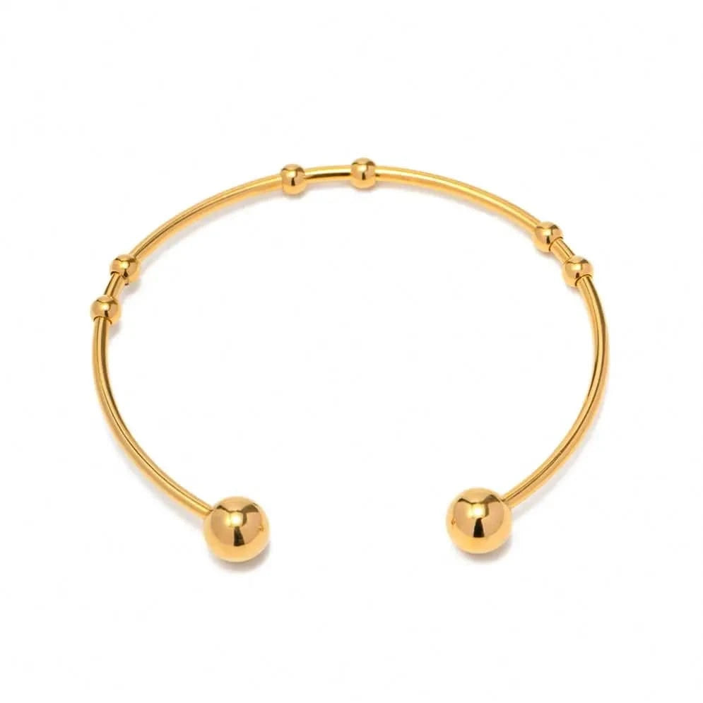 Trend / 6.24cm / BR1000 BR1000 18k Gold Plated Stainless Steel Bracelets Jewelry Waterproof Mulit Round Ball Cuff Bracelet for Women