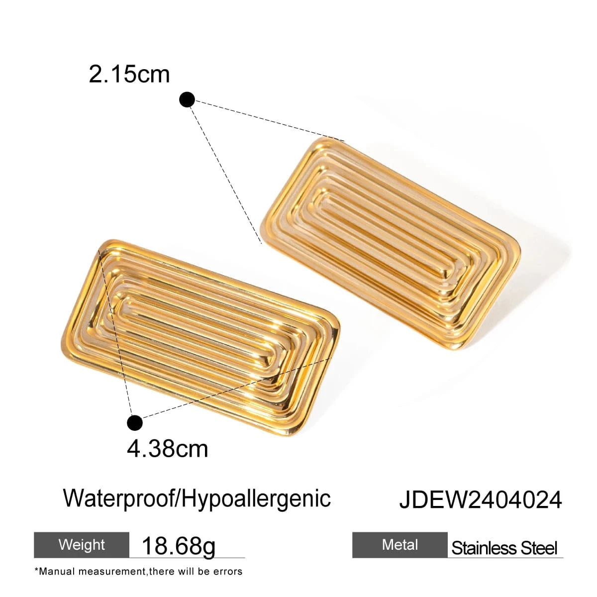 trend / E2688 E2688 Waterproof 18K Plated Stud Earring Stainless Steel Clip Pattern Textured Loop shape Chunky Smooth Earring Women Gift