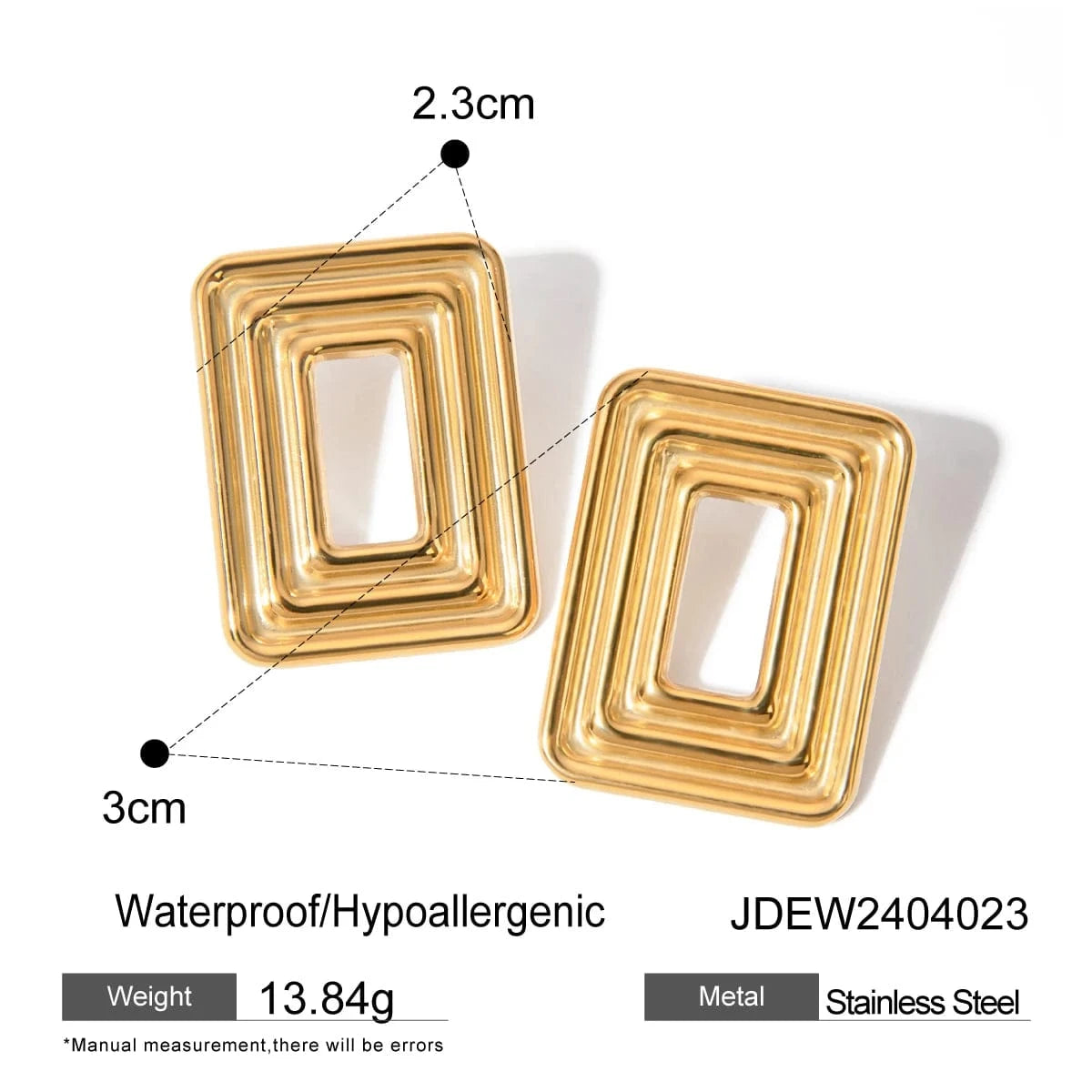 trend / E3377 E2688 Waterproof 18K Plated Stud Earring Stainless Steel Clip Pattern Textured Loop shape Chunky Smooth Earring Women Gift