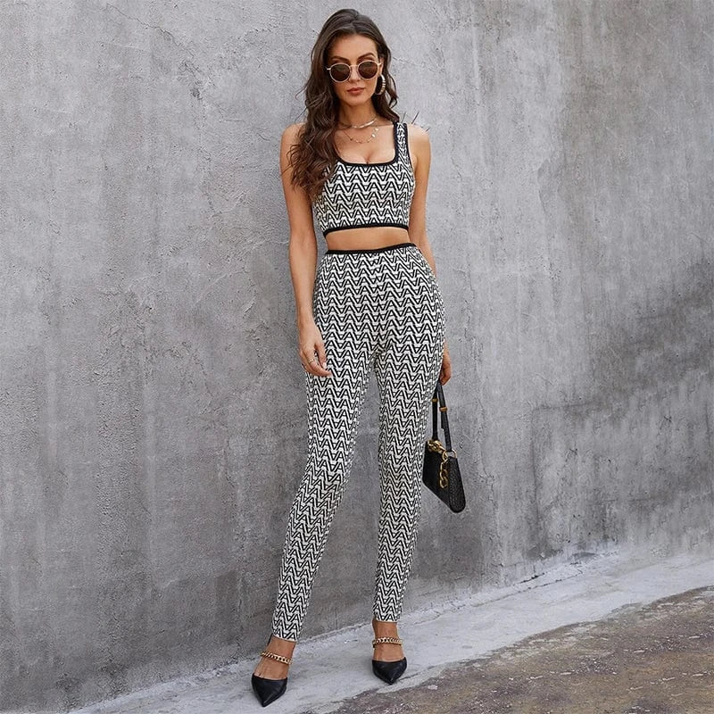 trending products 2024 new arrivals crop top two pieces bandage pant set summer outfits for women