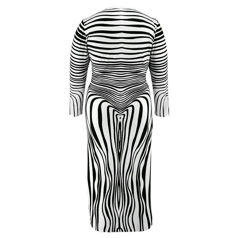 trending products 2024 new arrivals plus size women's clothing Irregular striped pattern long sleeve maxi dress