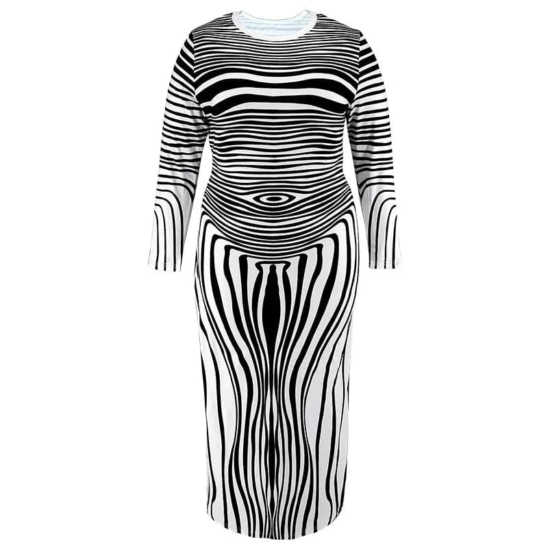 trending products 2024 new arrivals plus size women's clothing Irregular striped pattern long sleeve maxi dress