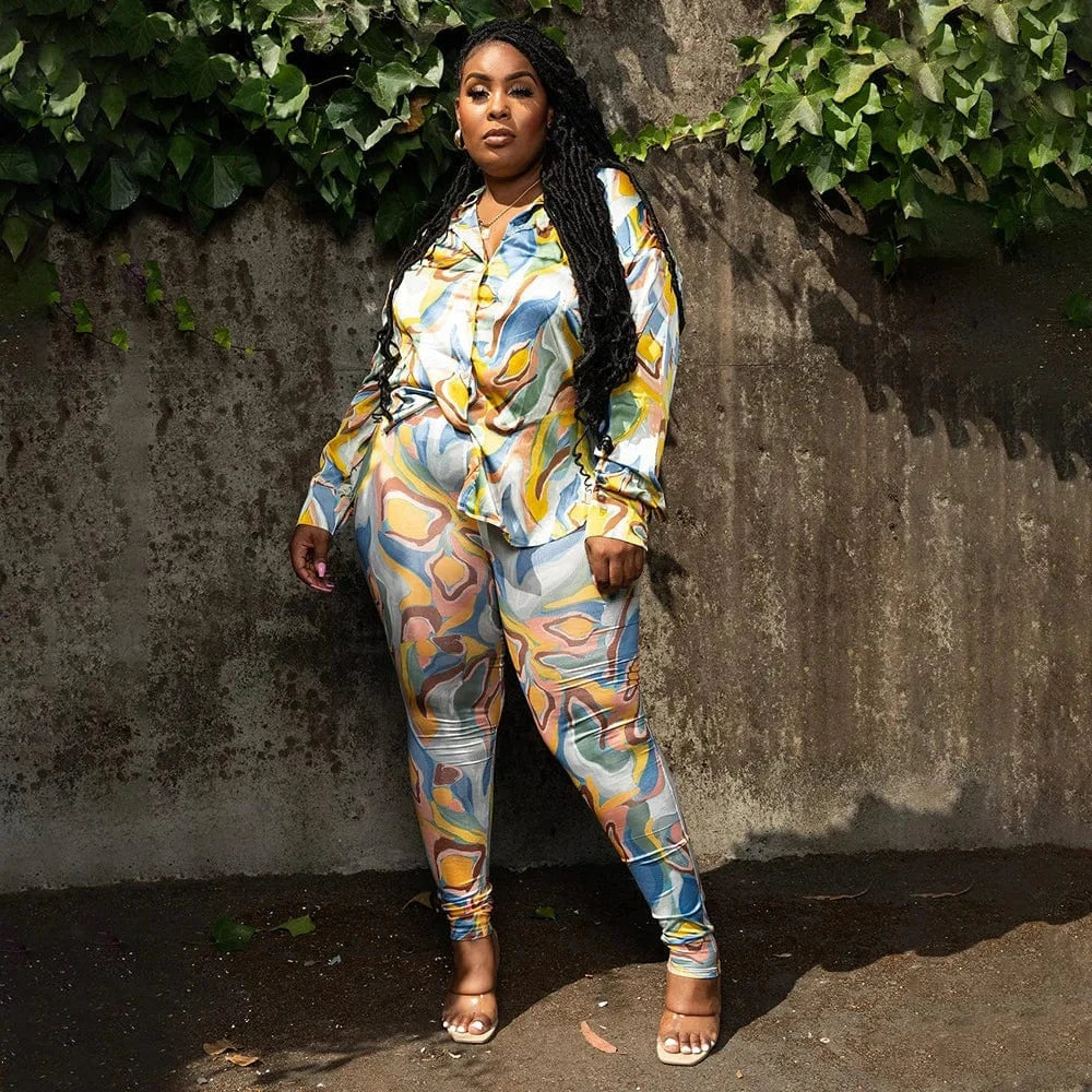trending products 2024 new arrivals plus size women's clothing Stylish Cardigan Graphic Print Shirt Top pant set