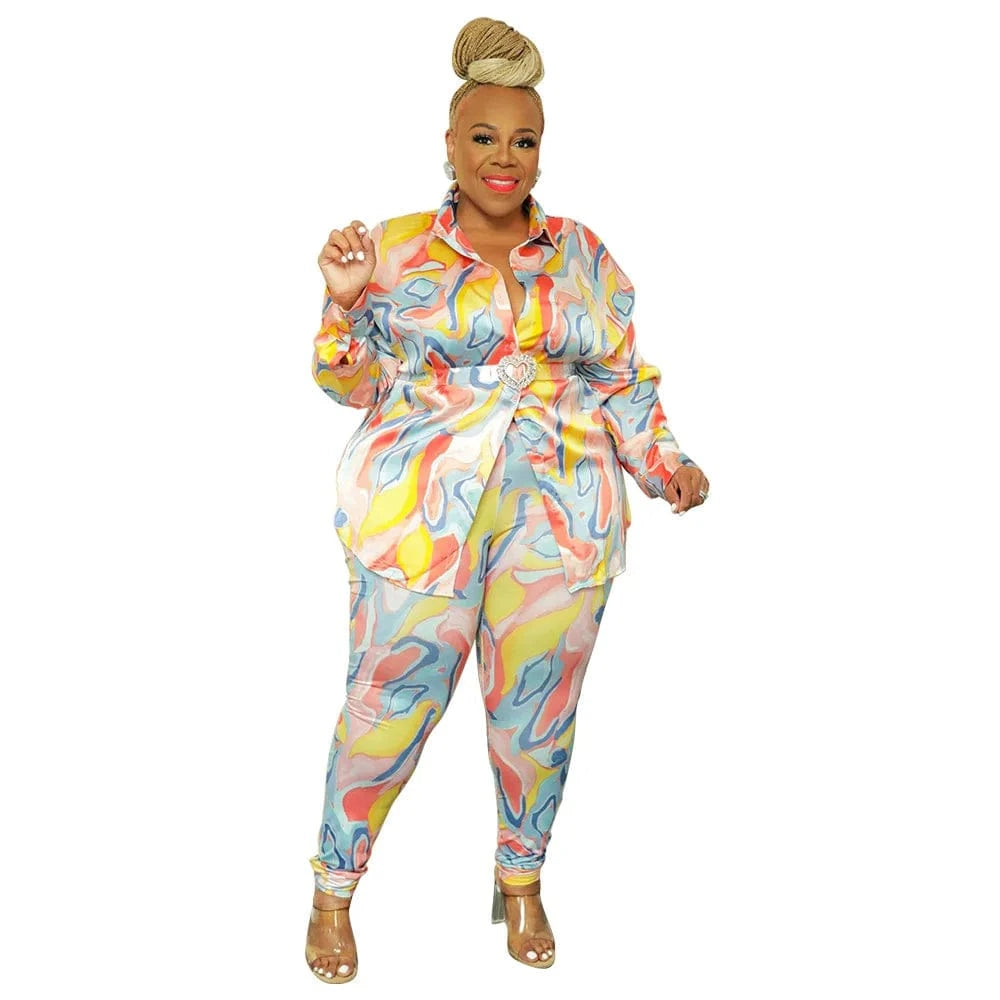 trending products 2024 new arrivals plus size women's clothing Stylish Cardigan Graphic Print Shirt Top pant set