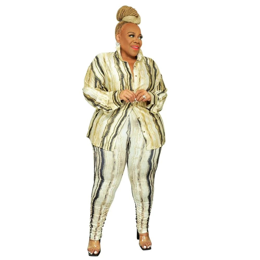 trending products 2024 new arrivals plus size women's clothing Stylish Cardigan Graphic Print Shirt Top pant set