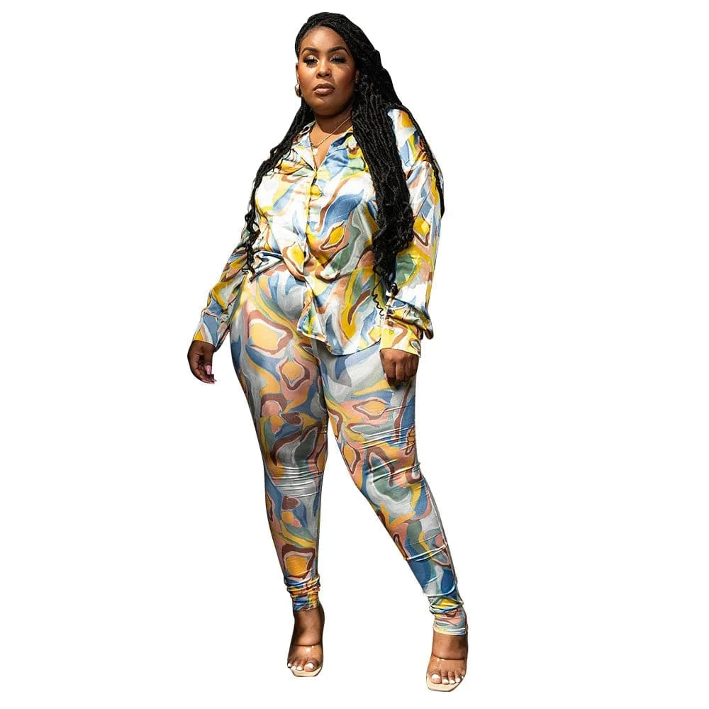trending products 2024 new arrivals plus size women's clothing Stylish Cardigan Graphic Print Shirt Top pant set