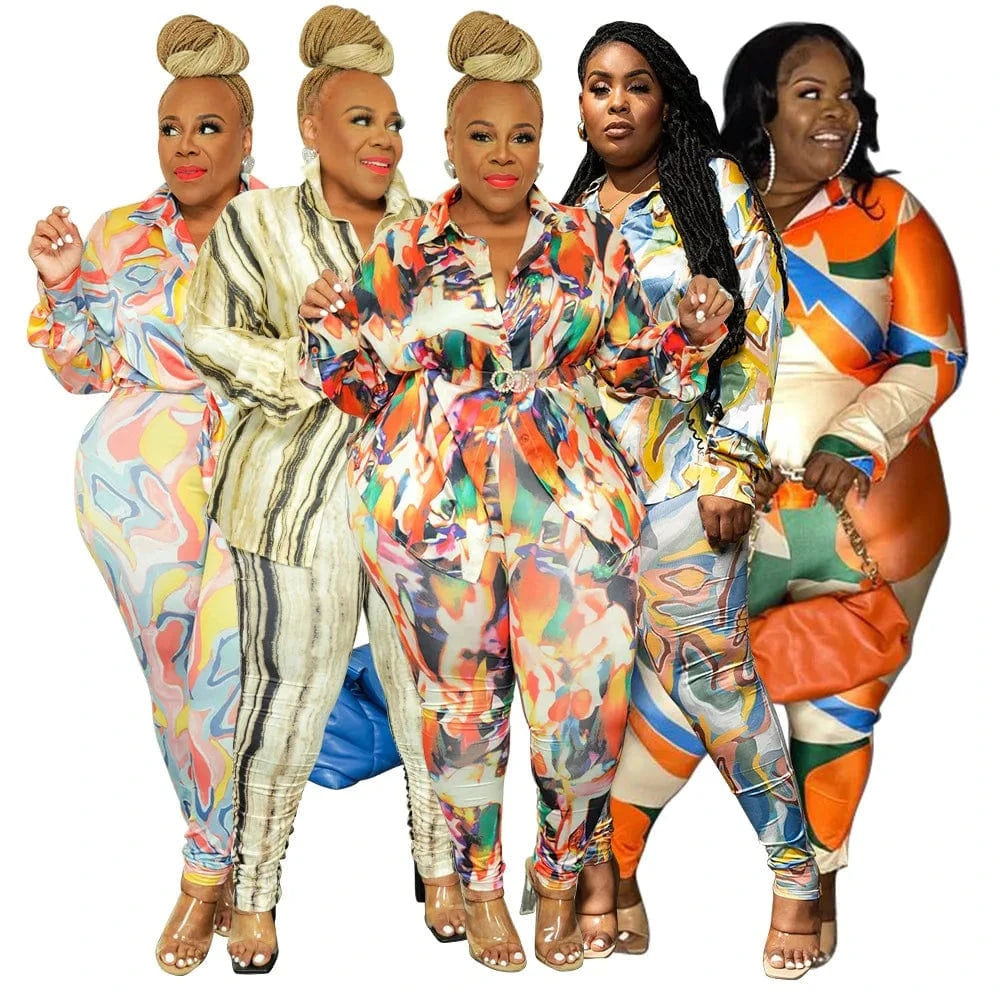 trending products 2024 new arrivals plus size women's clothing Stylish Cardigan Graphic Print Shirt Top pant set