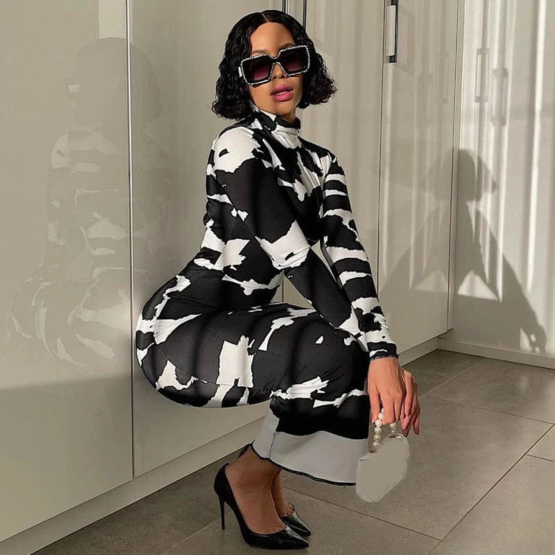 Trending Women Clothing 2024 Autumn Winter Sexy Printed Long Sleeve Bodycon Maxi Dress
