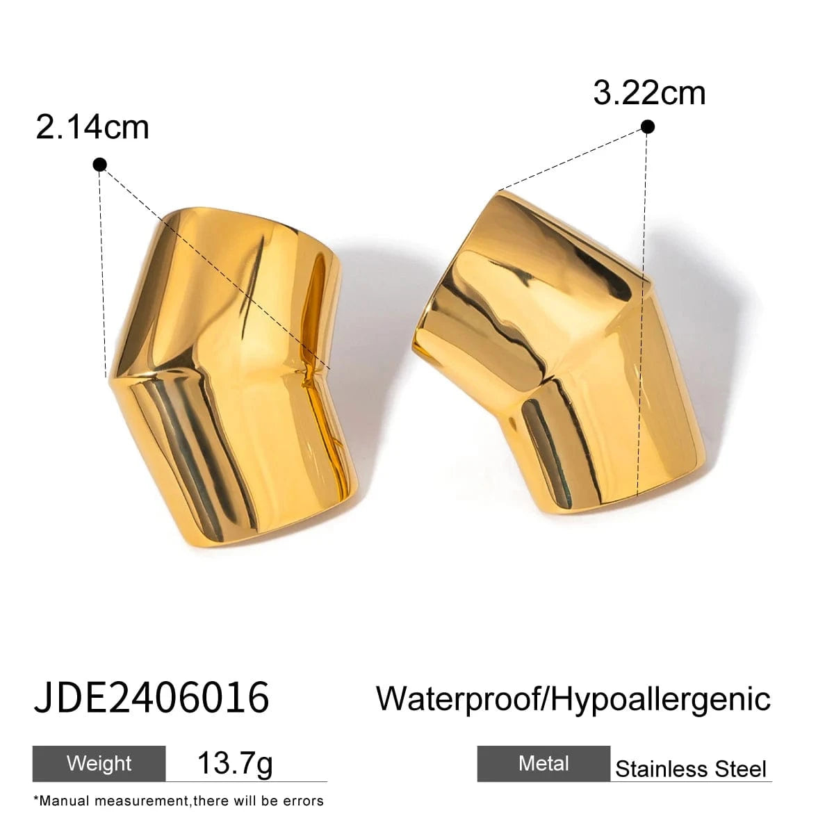 TRENDY / 1.8*1.6cm / E2427 E2427 Jewelry Ins Popular 18k Gold Stainless Steel Plated Irregular Convex Trapezoidal Polished Earrings