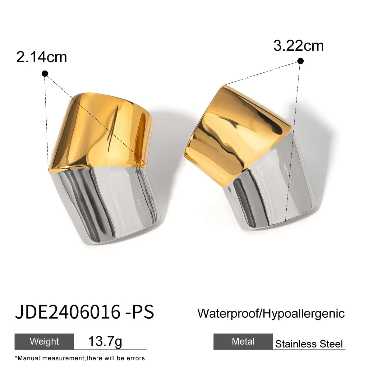 TRENDY / 1.8*1.6cm / E2427GS E2427 Jewelry Ins Popular 18k Gold Stainless Steel Plated Irregular Convex Trapezoidal Polished Earrings