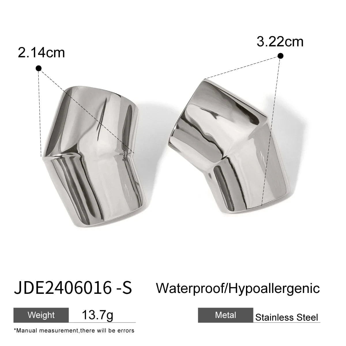 TRENDY / 1.8*1.6cm / E2427S E2427 Jewelry Ins Popular 18k Gold Stainless Steel Plated Irregular Convex Trapezoidal Polished Earrings
