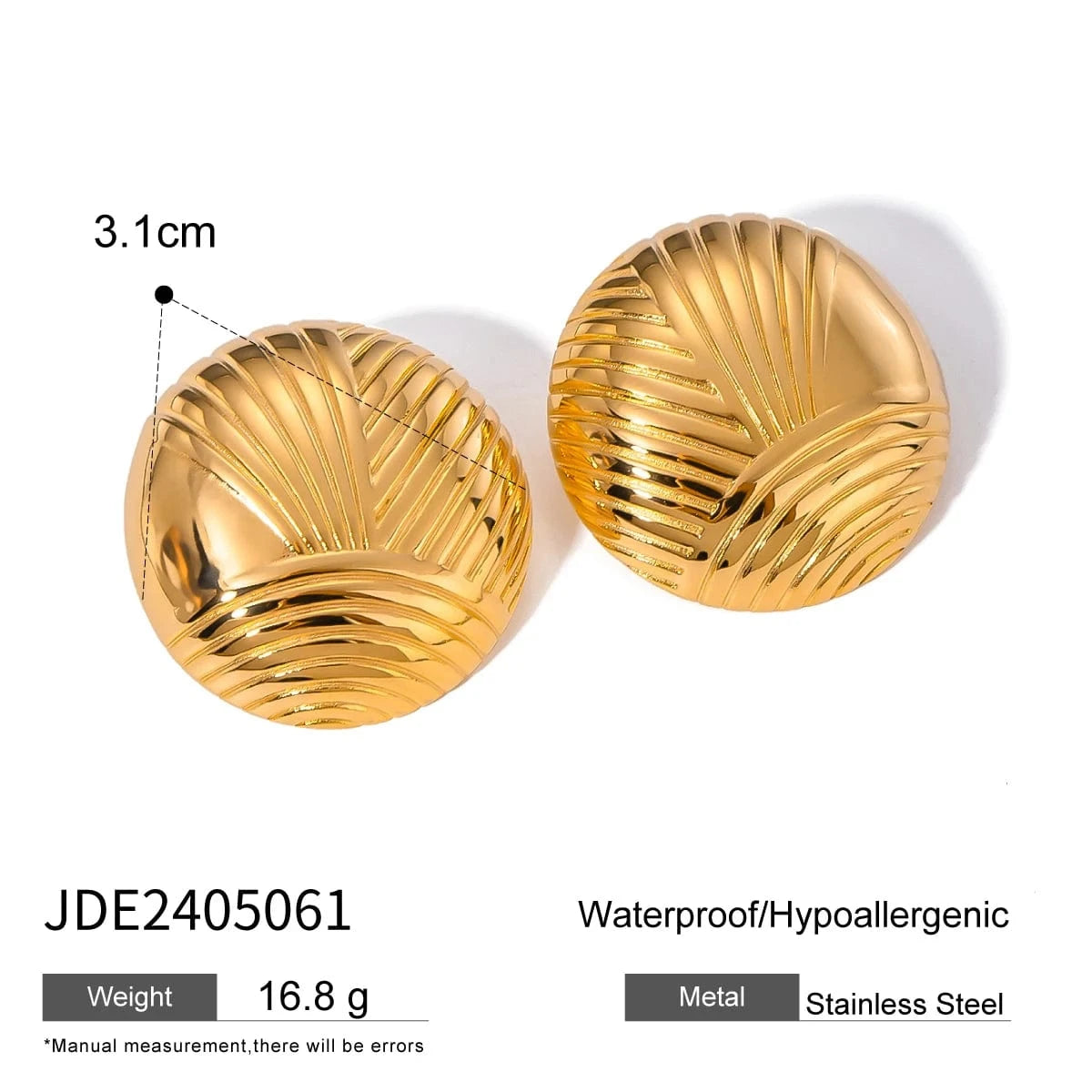 TRENDY / 1.8*1.6cm / E2428 E2428 Jewelry Ins Popular 18k Gold Stainless Steel Plated Vintage Irregular Ribbed Earrings