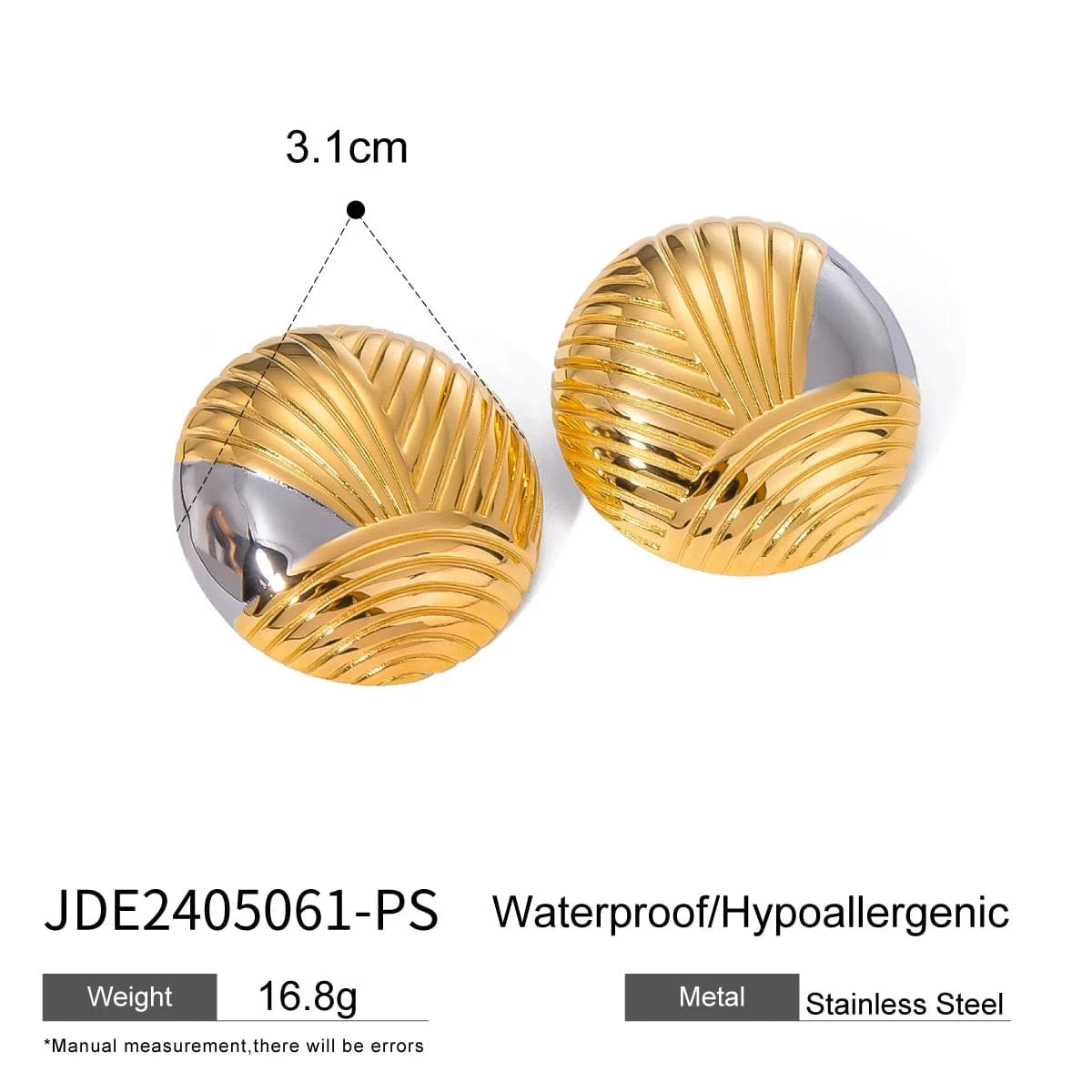 TRENDY / 1.8*1.6cm / E3373GS E2428 Jewelry Ins Popular 18k Gold Stainless Steel Plated Vintage Irregular Ribbed Earrings