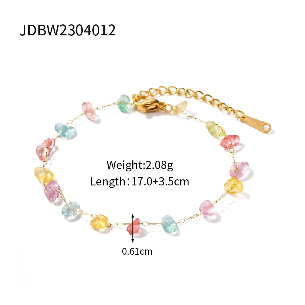 Trendy / 1089 N2275 Colorful Natural Stone Charm Necklace 18K Gold Plated Stainless Steel Non-tarnished Clavicle Chain For Women