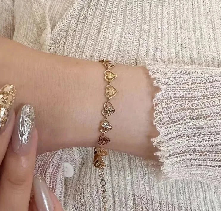 Trendy / 14+6cm Extender Chain / Gold Hight Quality Fashionable Hearts Anklet Stainless Steel 18k Gold Planted Adjustable Anklet for Women