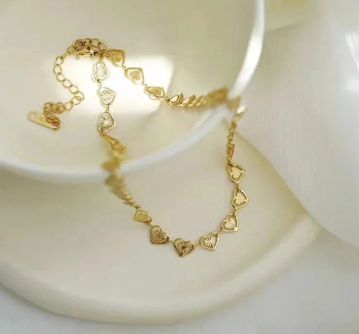 Trendy / 14+6cm Extender Chain / Gold Hight Quality Fashionable Hearts Anklet Stainless Steel 18k Gold Planted Adjustable Anklet for Women