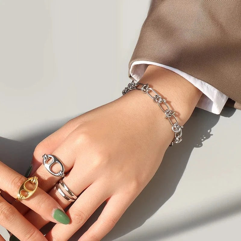 TRENDY / 16+5cm / Silver catenary 8.3inches Heavy Industry Handmade European And American Hip Hop Exaggerated Cold Wind Knot Chain Necklace Women's Bracelet Women's Jewelry
