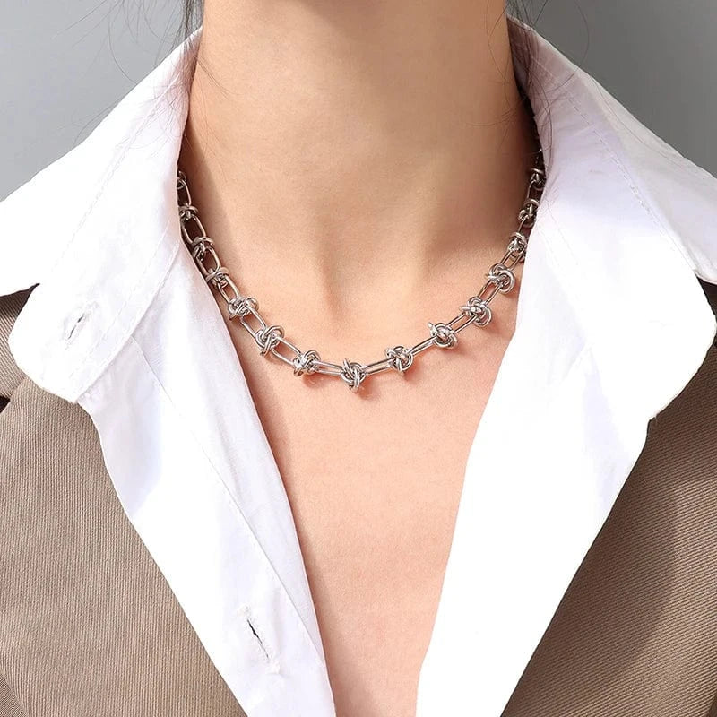 TRENDY / 16+5cm / Silver necklace Heavy Industry Handmade European And American Hip Hop Exaggerated Cold Wind Knot Chain Necklace Women's Bracelet Women's Jewelry