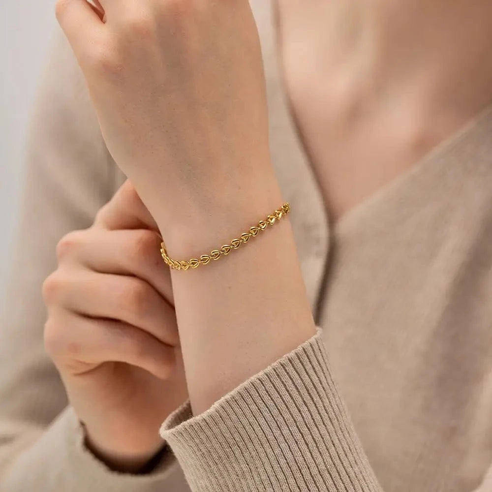 Trendy / 16cm / BR1003 BR1003 18K Gold  Stainless Steel heart shape stainless steel  Bracelet for Girls Women