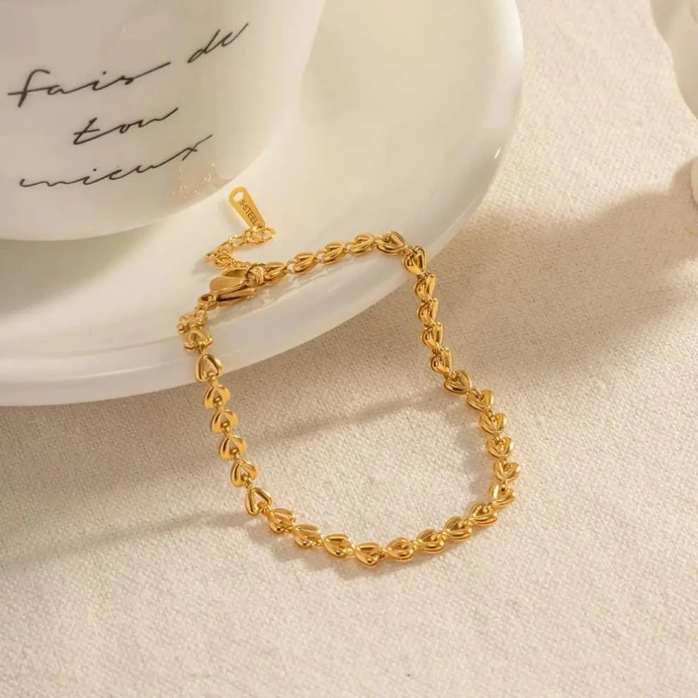 Trendy / 16cm / BR1003 BR1003 18K Gold  Stainless Steel heart shape stainless steel  Bracelet for Girls Women