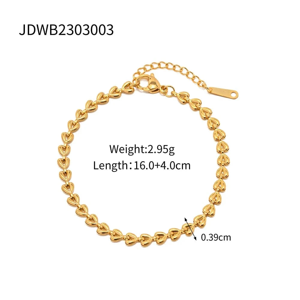 Trendy / 16cm / BR1003 BR1003 18K Gold  Stainless Steel heart shape stainless steel  Bracelet for Girls Women