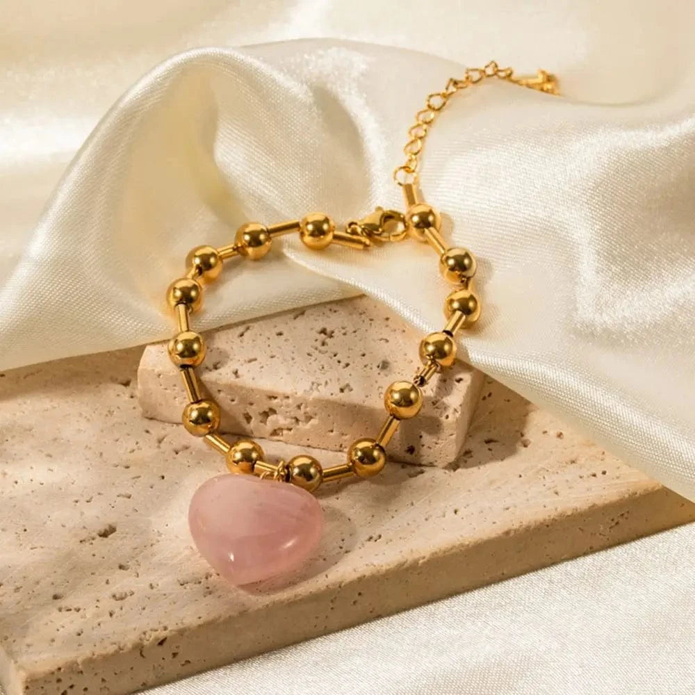 Trendy / 16cm / BR982 BR982 Waterproof Heart Charm Bracelet Gift Stainless Steel Round Bead Chain Transparent Clear Pink Heart Bracelet